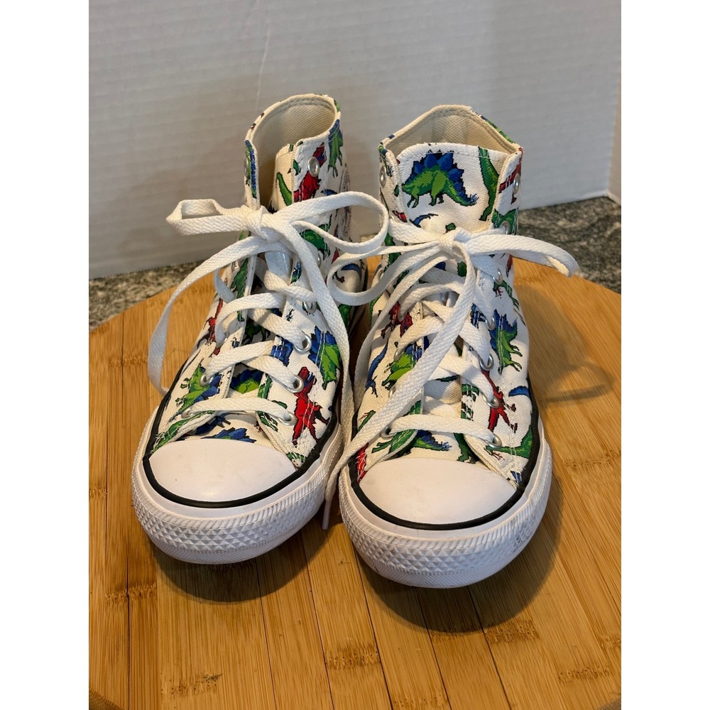 Converse Chuck Taylor All Star High Top Pixel Dinosaur Print Kids Sneakers White